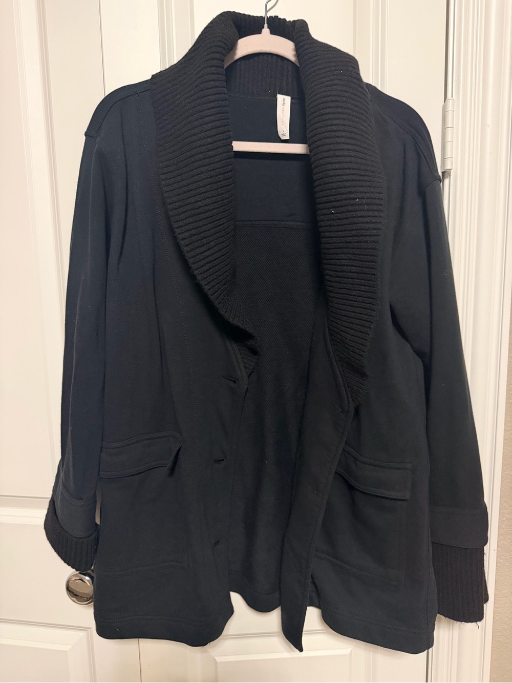 Daily Practice Anthropologie Black Ribbed Collar Open Cardigan L